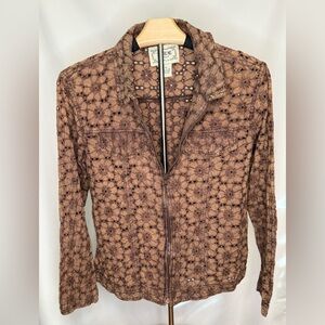 Tantrums Women’s M Brown Eyelet Embroidered Zip Jacket 100% Cotton Boho Top